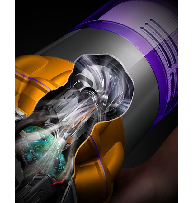 Prierez zobrazujúci motor vo vysávači Dyson V15 Detect.