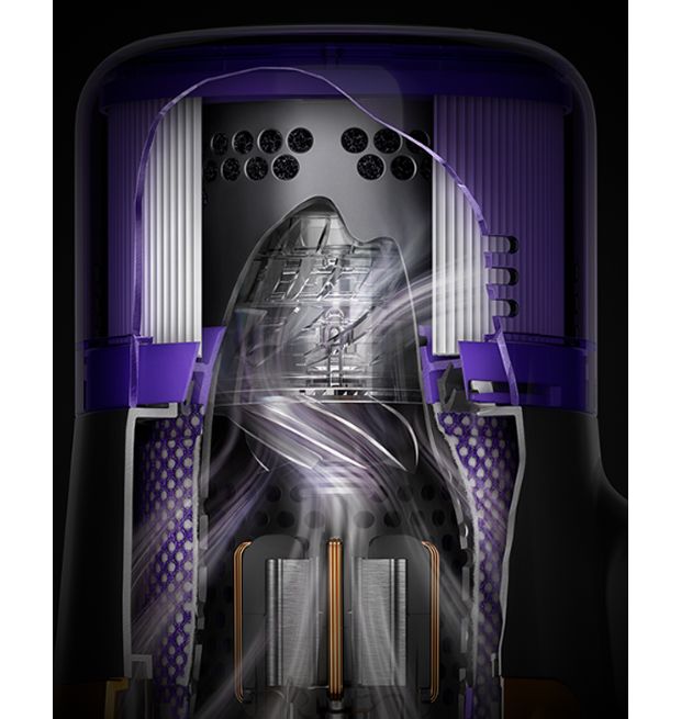 Prierez zobrazujúci filtračnú technológiu vo vysávači Dyson V15 Detect.