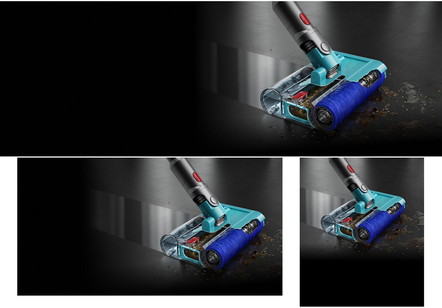 Gemorste vloeistoffen worden van een harde vloer verwijderd met de Dyson Submarine 2.0 elektrische dweil.