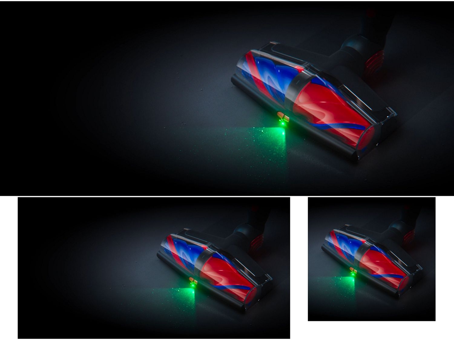 Dyson All Floor Cones Sense cleaner head used to clean floors with illumination.