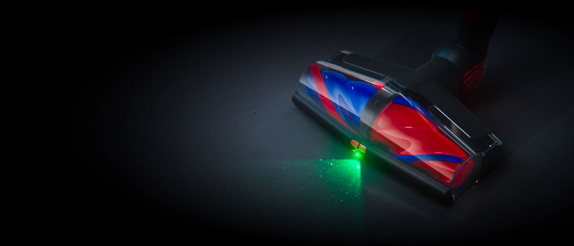 Overhead view of Dyson Gen5detect, highlighting the LCD screen and the illuminated cleaner head.