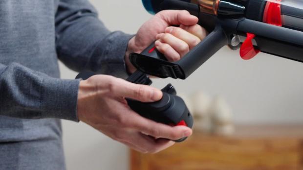 The battery is swapped on the Dyson V16 Piston Animal vacuum.