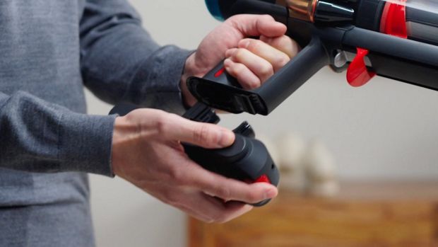 The battery is swapped on the Dyson V16 Piston Animal vacuum.