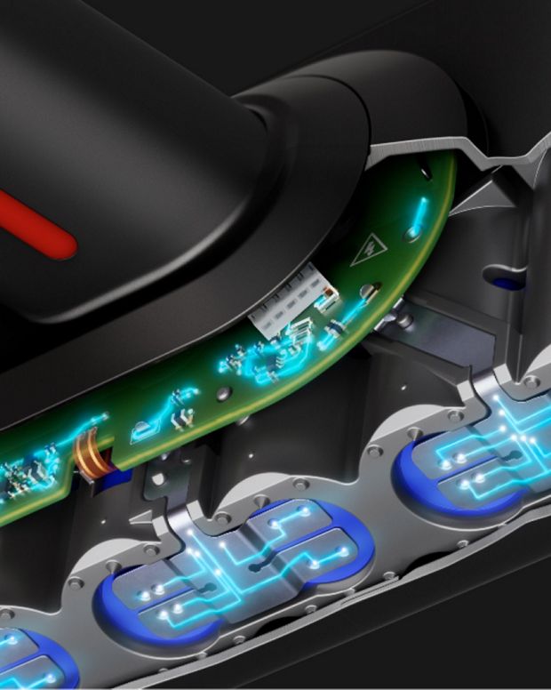 Cutaway showing the battery within the Dyson V16 Piston Animal vacuum cleaner.