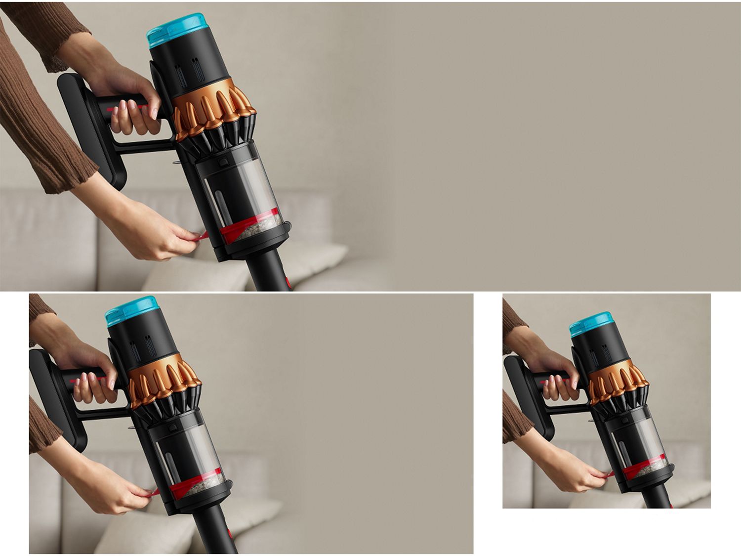 Dyson CleanCompaktor bin is compressed with a single smooth motion.