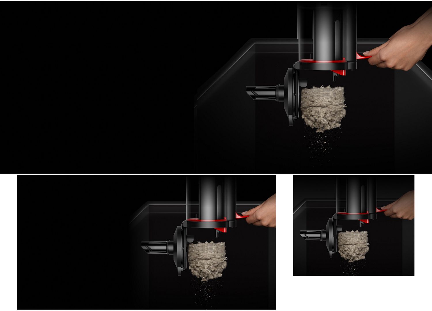 Dyson CleanCompaktor bin is emptied with a single smooth motion.