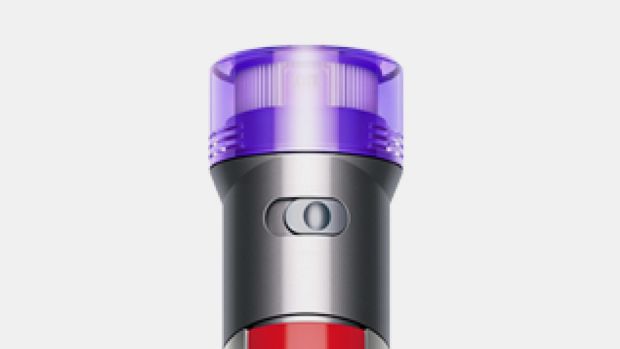 The power mode switch on the Dyson V8 Focus Clean handheld vacuum.