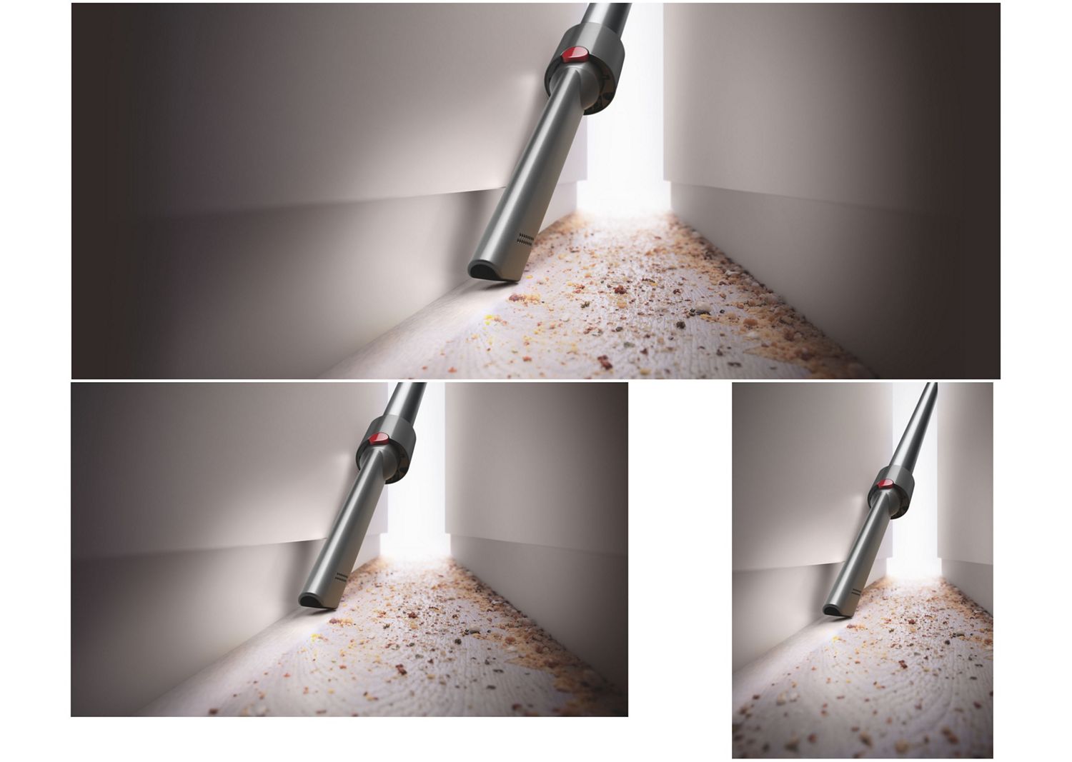 Crevice tool used to clean a gap between furniture.