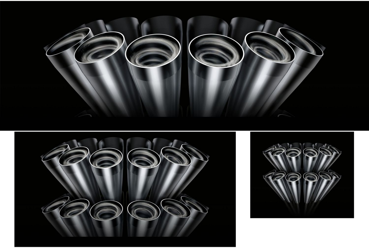 An array of Dyson Root Cyclones on a black background.