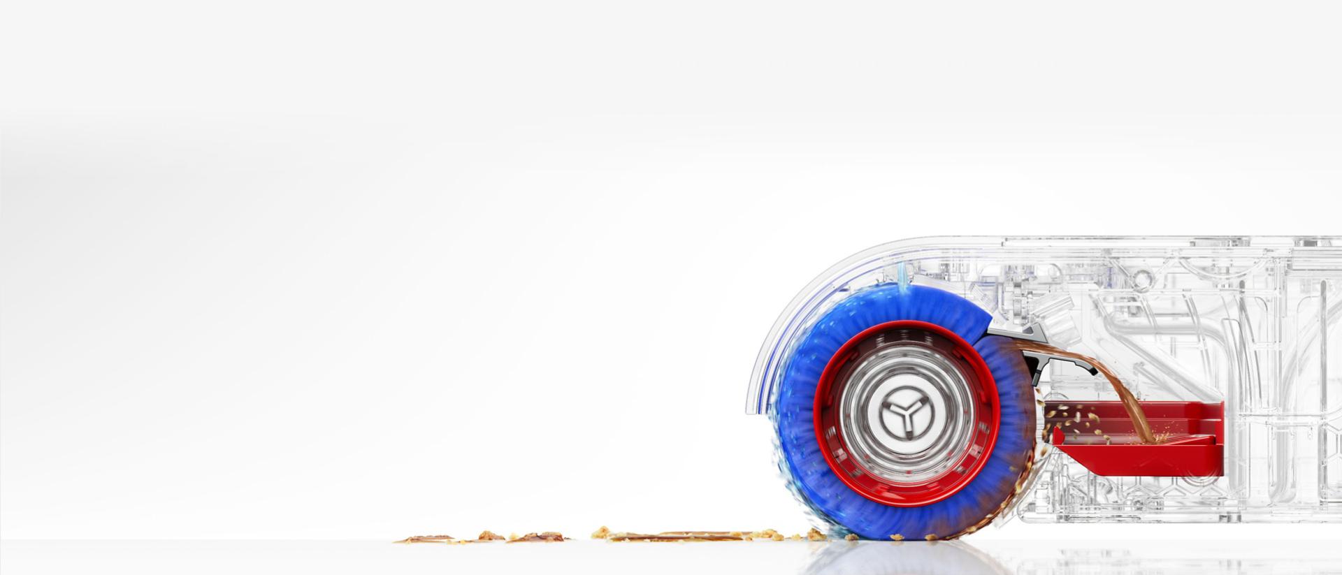 A cut out of the Dyson Clean+Wash Hygiene hard floor cleaner self-cleaning roller.