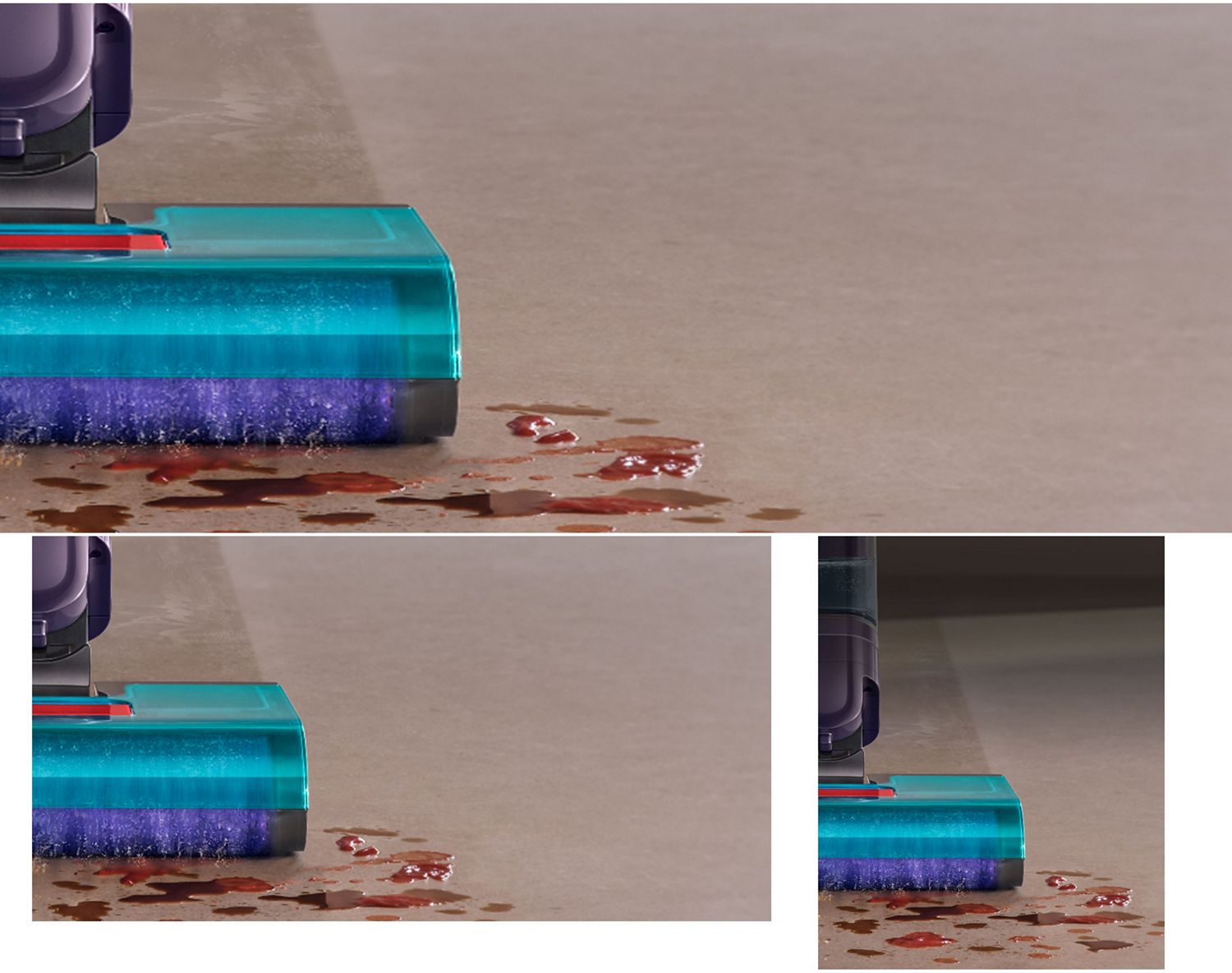 The Dyson Clean+Wash Hygiene hard floor cleaner washing wet spills from the floor.