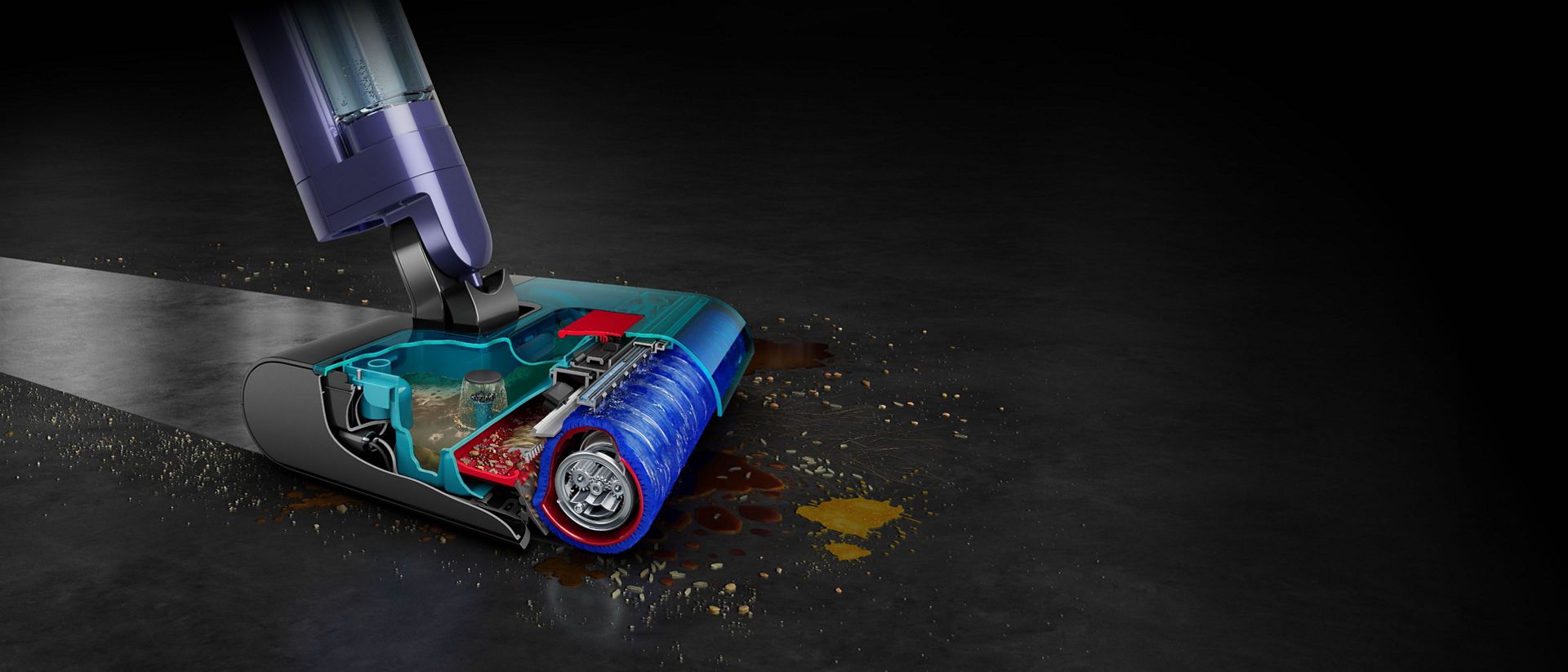 يُنظّف جهاز تنظيف الأرضيات الصلبة Dyson Clean+Wash Hygiene أرضية البلاط دون ترك علامات.