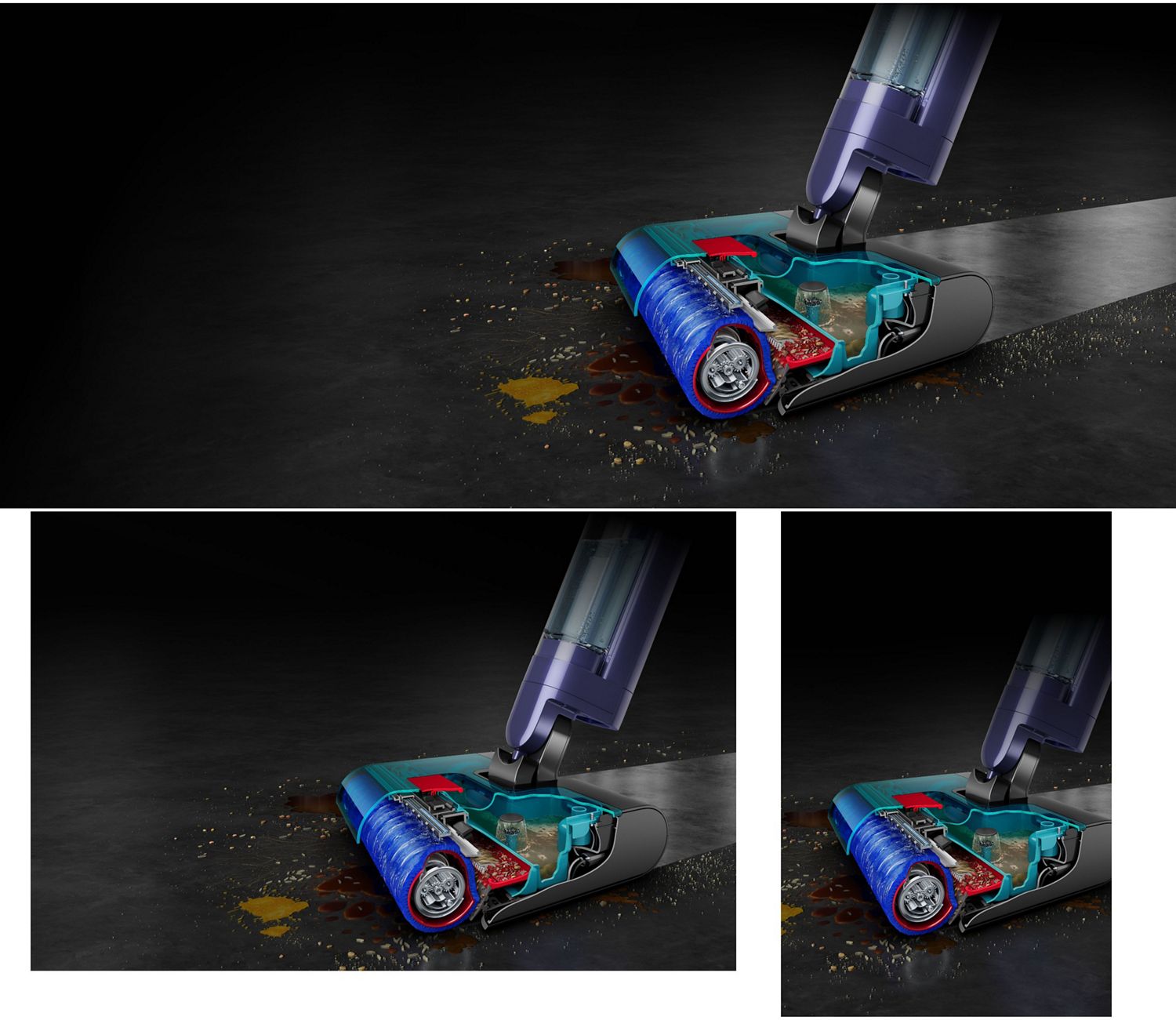 Der Dyson Clean+Wash Hygiene Hartbodenreiniger reinigt einen Fliesenboden ohne Streifen zurückzulassen.