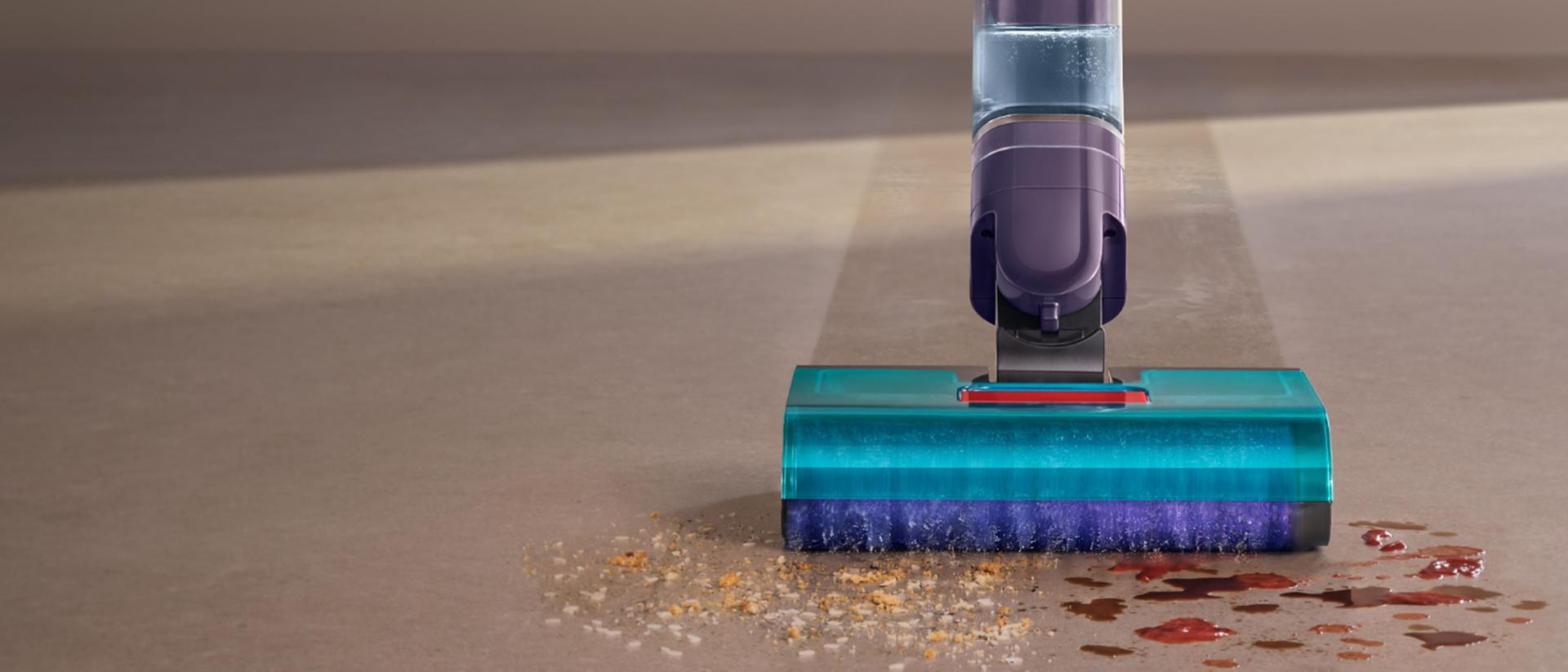 The Dyson Clean+Wash Hygiene hard floor cleaner cleans dry debris and spills from a hard floor.