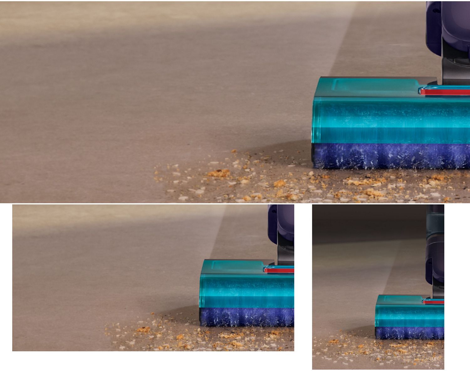 Il lavapavimenti Dyson Clean+Wash Hygiene che rimuove detriti secchi dal pavimento.