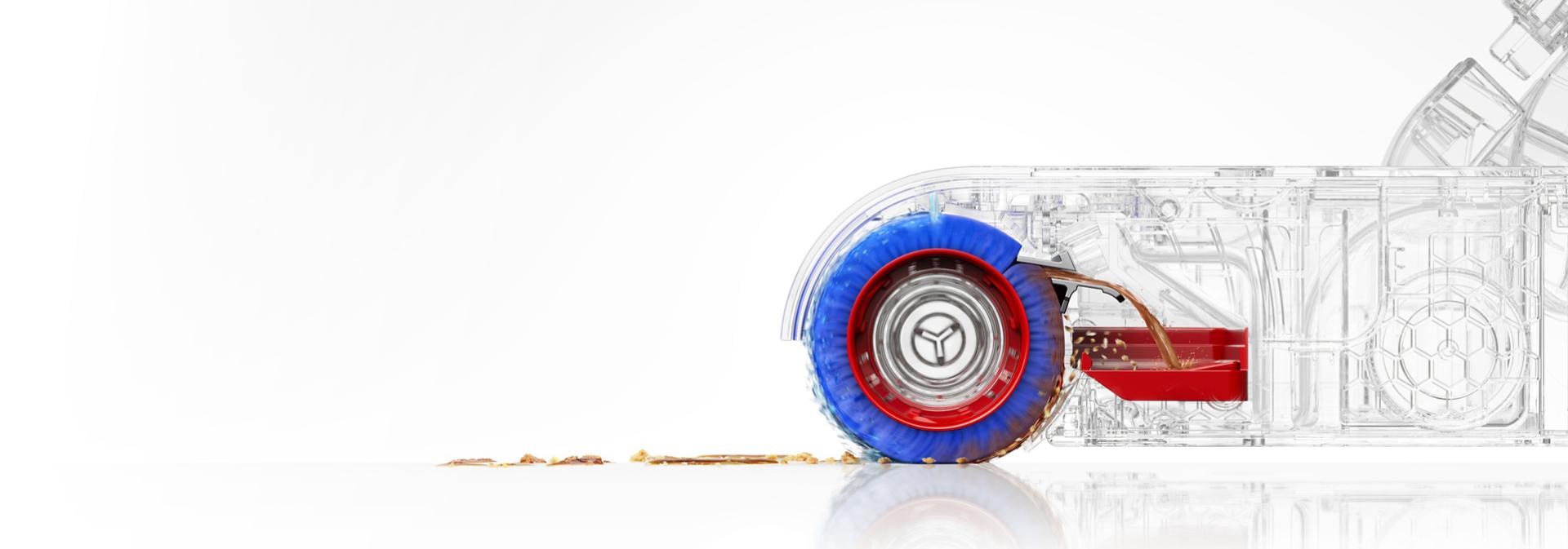 Wysokoobrotowy mop elektryczny Dyson WashG1 czyści szczotki przy każdym obrocie i wykorzystuje wyłącznie czystą wodę.