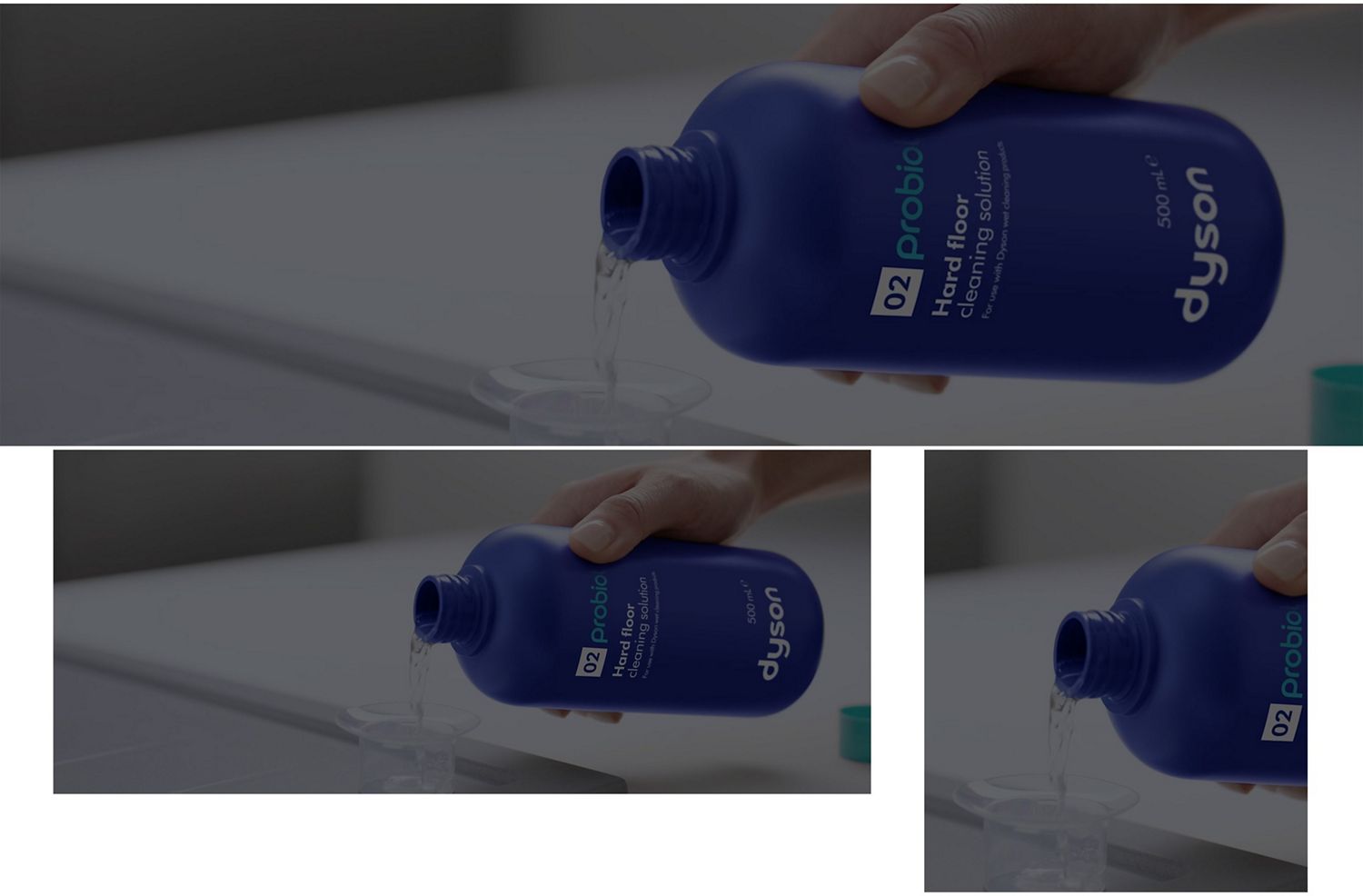 Die Dyson 02 Probiotic Reinigungslösung für Hartböden wird in einen Messbecher gefüllt.