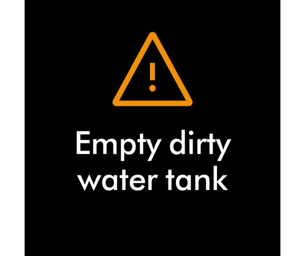 Výstražná ikona s textem Vyprázdněte nádržku na znečištěnou vodu.