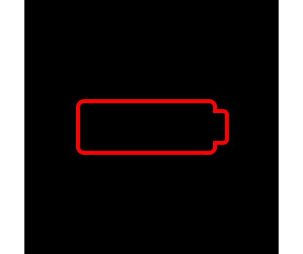 Ikona prázdné baterie s červeným obrysem.