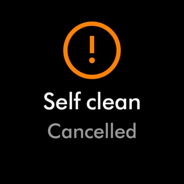 Výstražná ikona s textem Samočištění zrušeno.