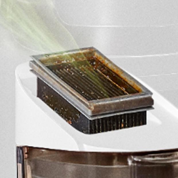 Trapped moisture and mould growth in a filter.