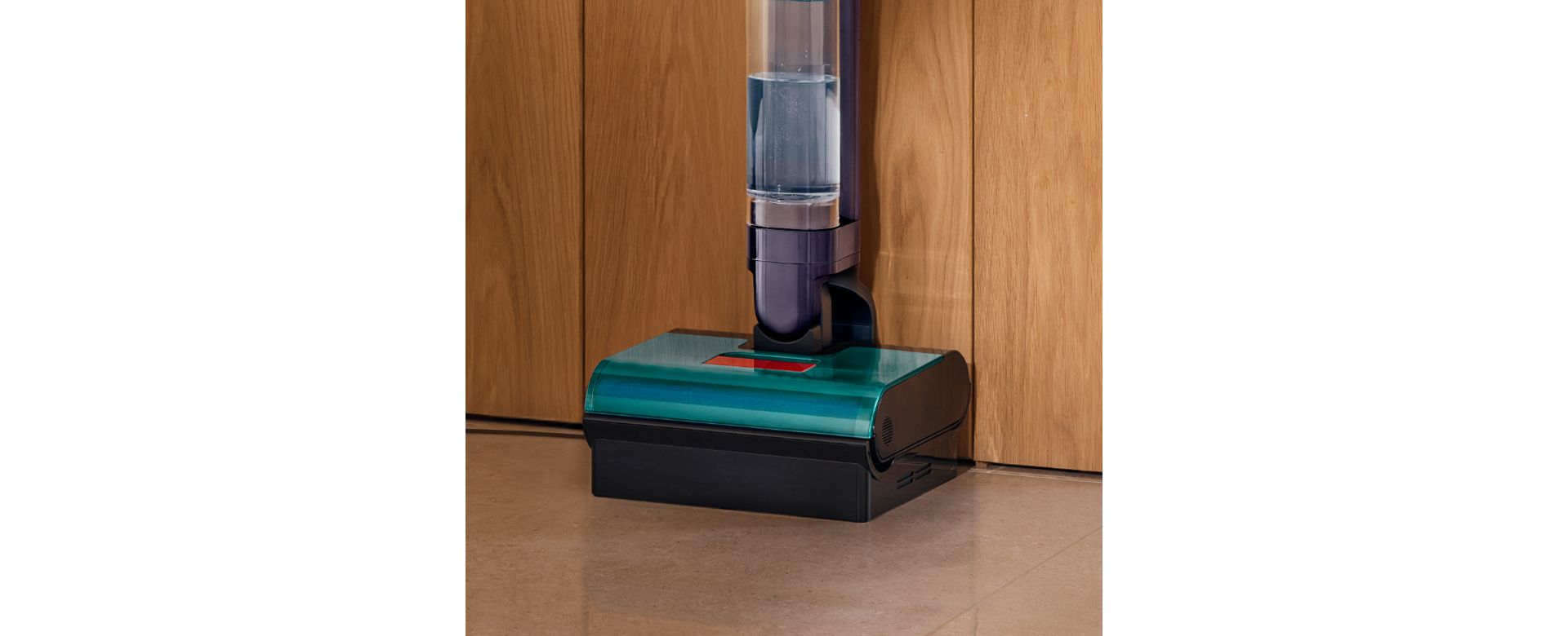 A docked Dyson Clean+Wash Hygiene hard floor cleaner.