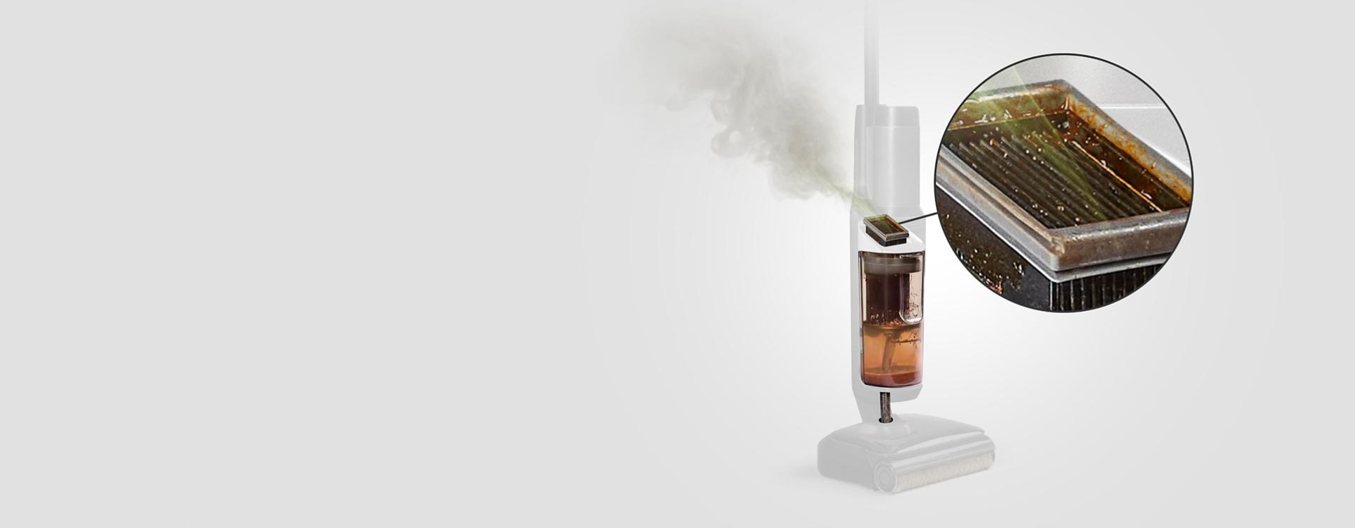 A traditional wet floor cleaner with dirty exhaust filter causing grime build up.