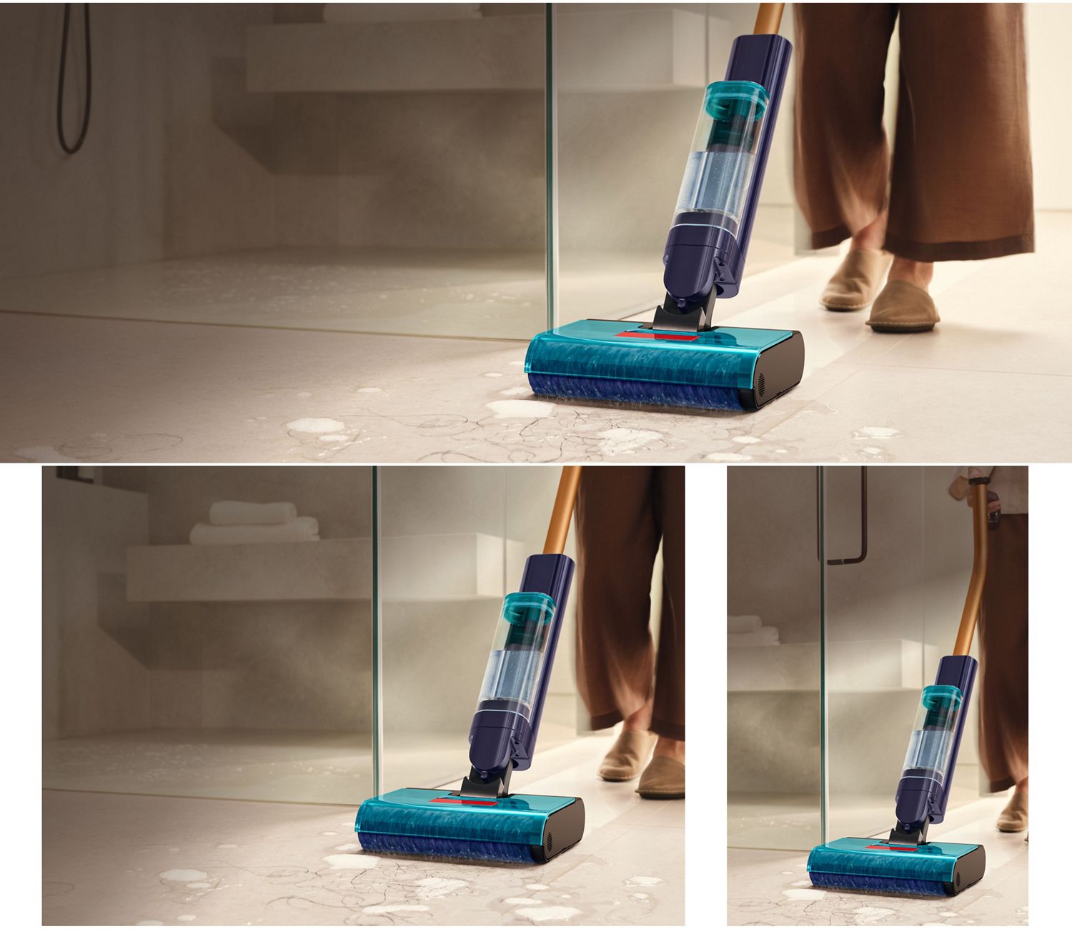 Der Dyson Clean+Wash Hygiene Hartbodenreiniger entfernt Flecken und Schmutz und hinterlässt saubere Böden.