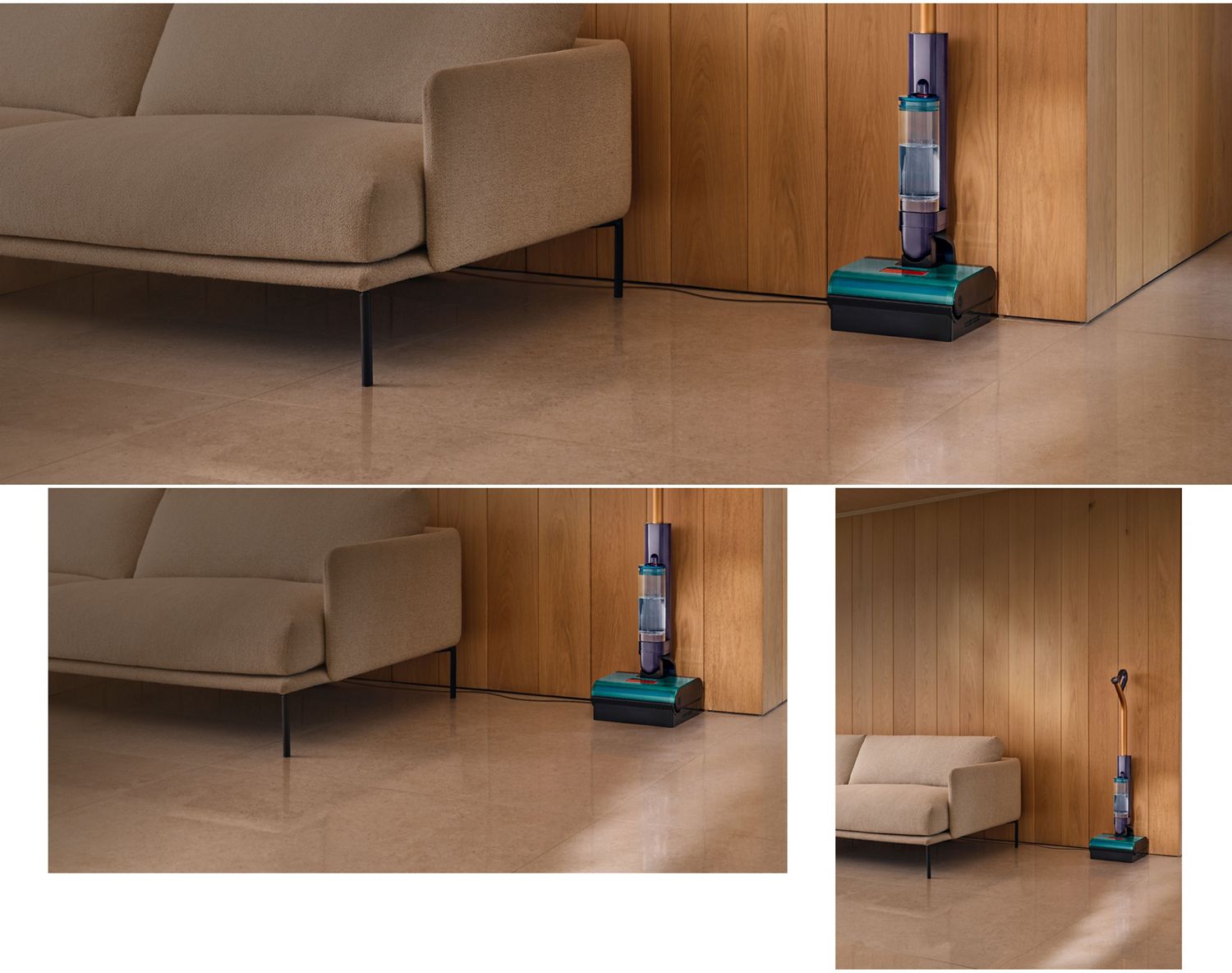 Un lavapavimenti Dyson Clean+Wash Hygiene nella stazione di ricarica.