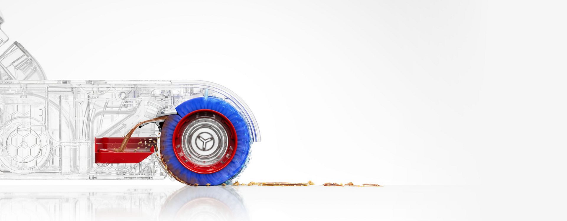 صورة مقطعية للأسطوانة ذاتية التنظيف الخاصة بجهاز تنظيف الأرضيات الصلبة Dyson Clean+Wash Hygiene.