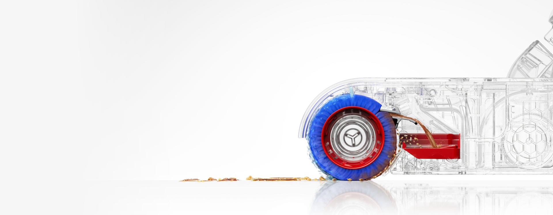 A cut out of the Dyson Clean+Wash Hygiene hard floor cleaner self-cleaning roller.