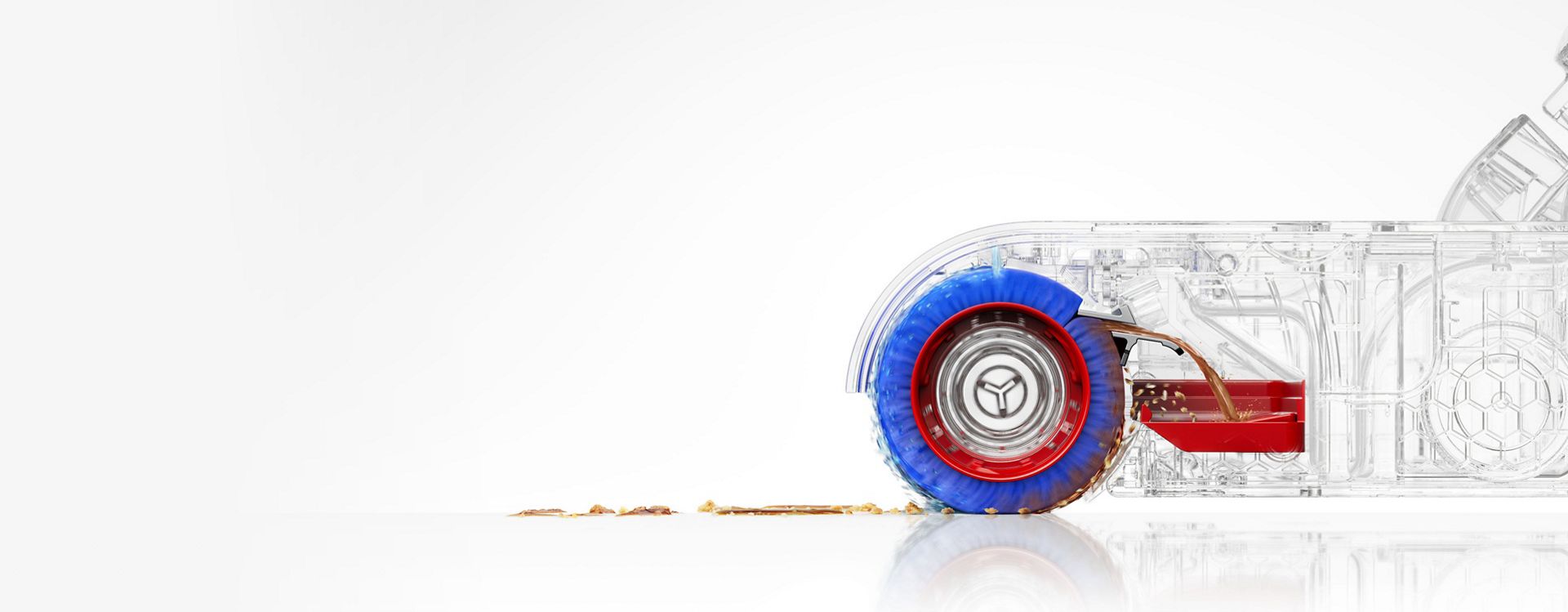 A cut out of the Dyson Clean+Wash Hygiene hard floor cleaner self-cleaning roller.