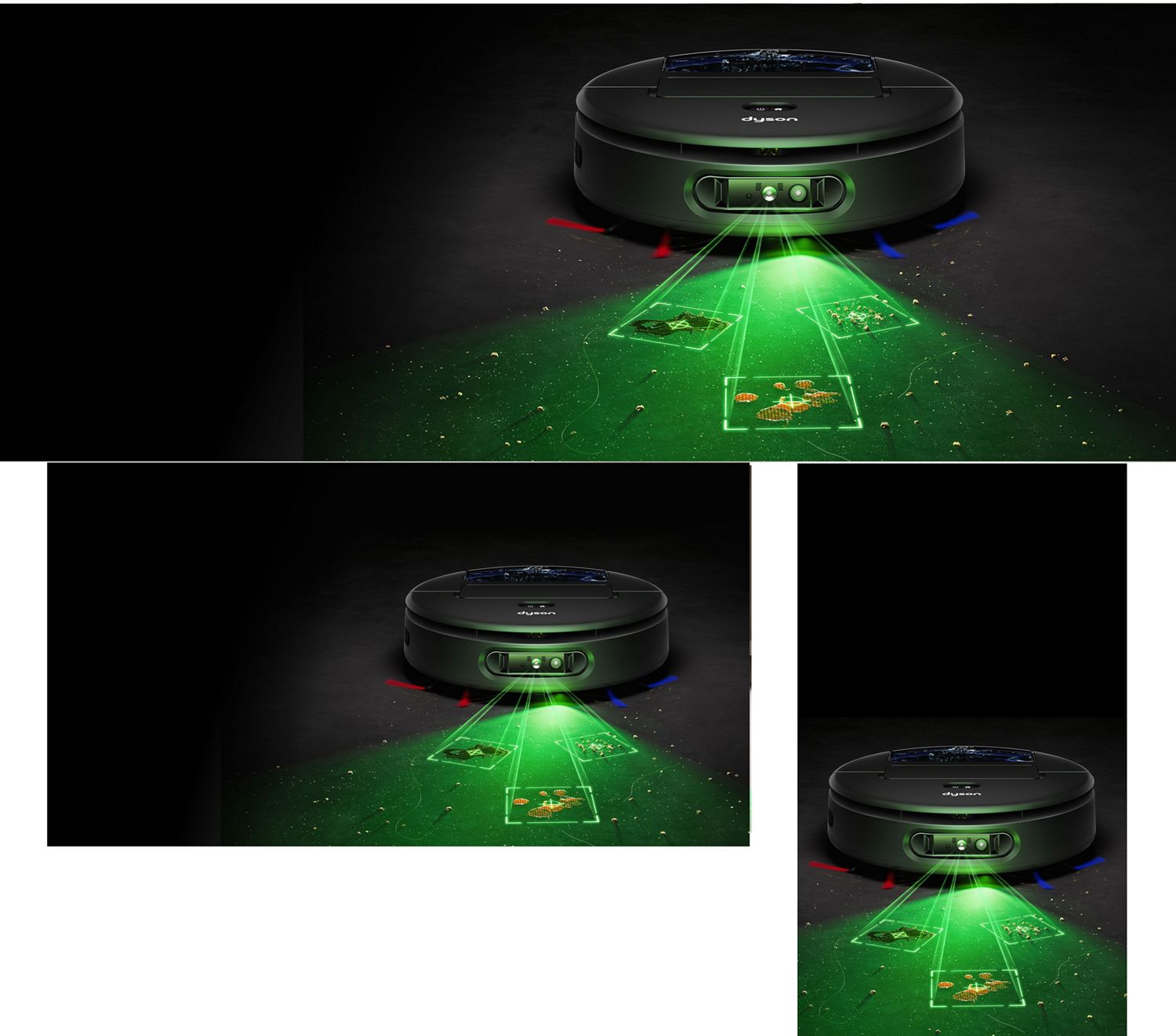 Dyson Spot+Scrub™ Aiロボット掃除機がごみを検知する様子