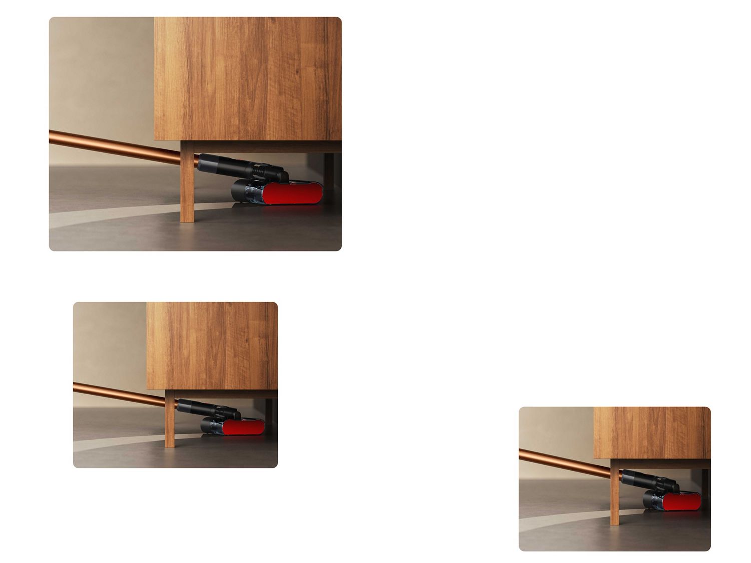 Le nettoyeur de sols Dyson PencilWash est utilisé pour nettoyer sous un meuble bas.