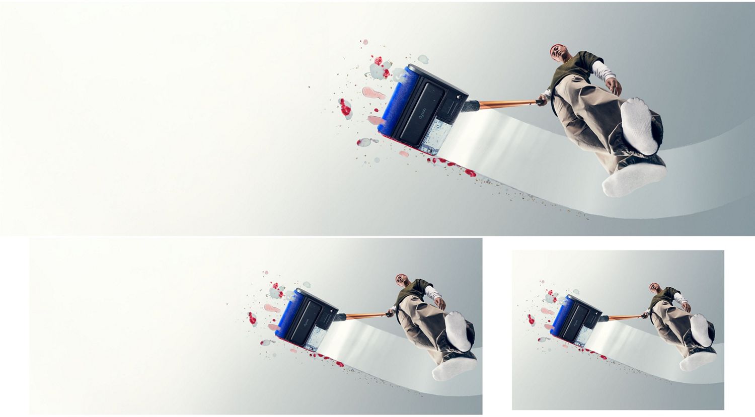 A person effortlessly cleans with the Dyson PencilWash hard floor cleaner.