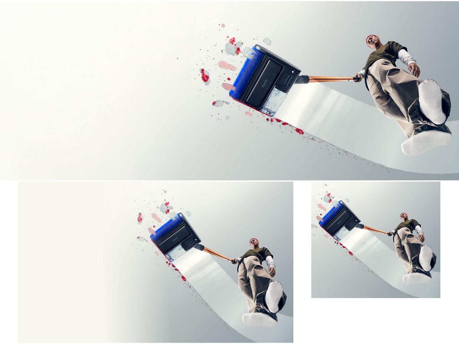 A person effortlessly cleans with the Dyson PencilWash hard floor cleaner.