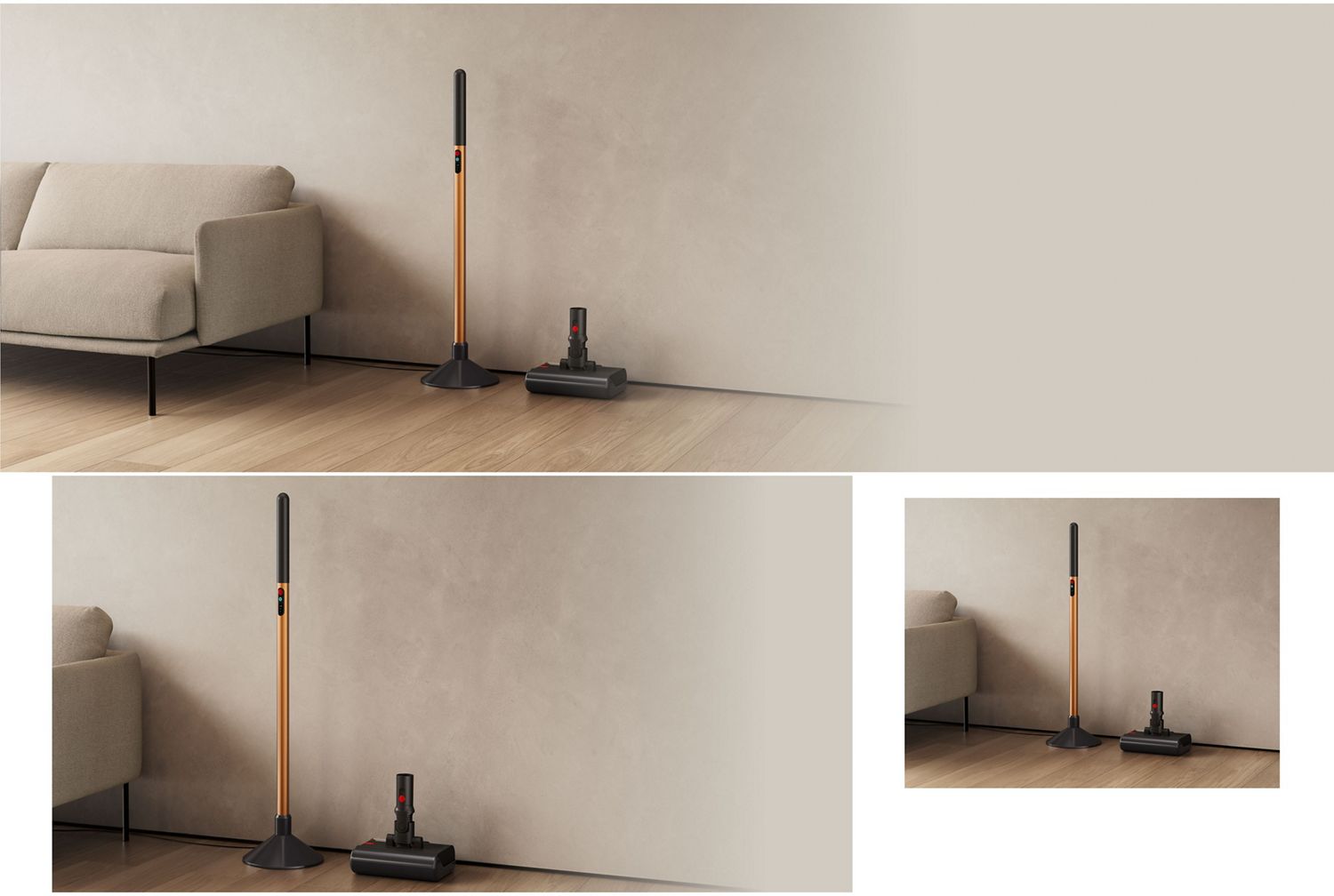 Das Saugrohr des Dyson PencilWash wird nach Gebrauch in die Ladestation und der Reinigungskopf in die Abtropfschale gestellt.