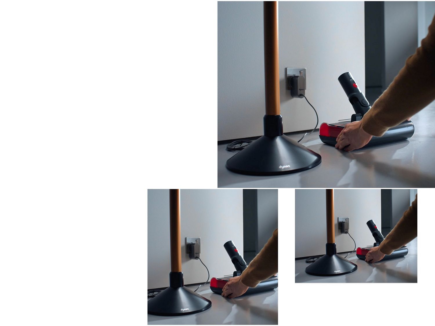 Dyson PencilWash -varsi latautuu lataustelineessä suulakkeen vieressä tippa-alustalla.