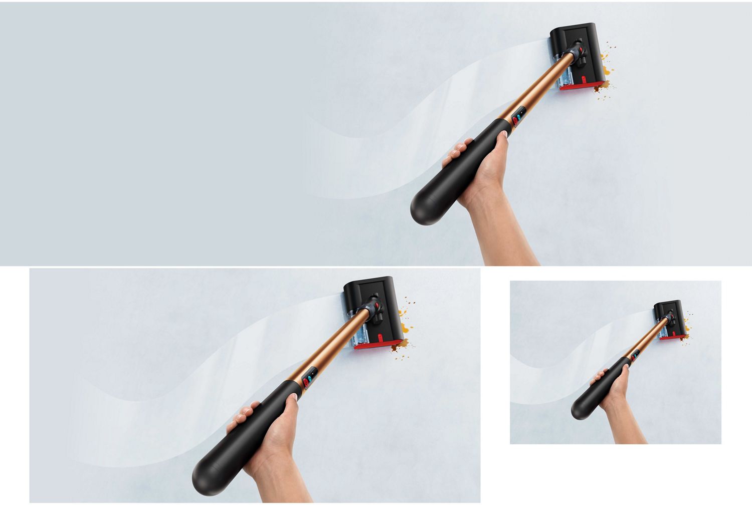 Le nettoyeur de sols Dyson PencilWash est déplacé dans un mouvement de slalom.