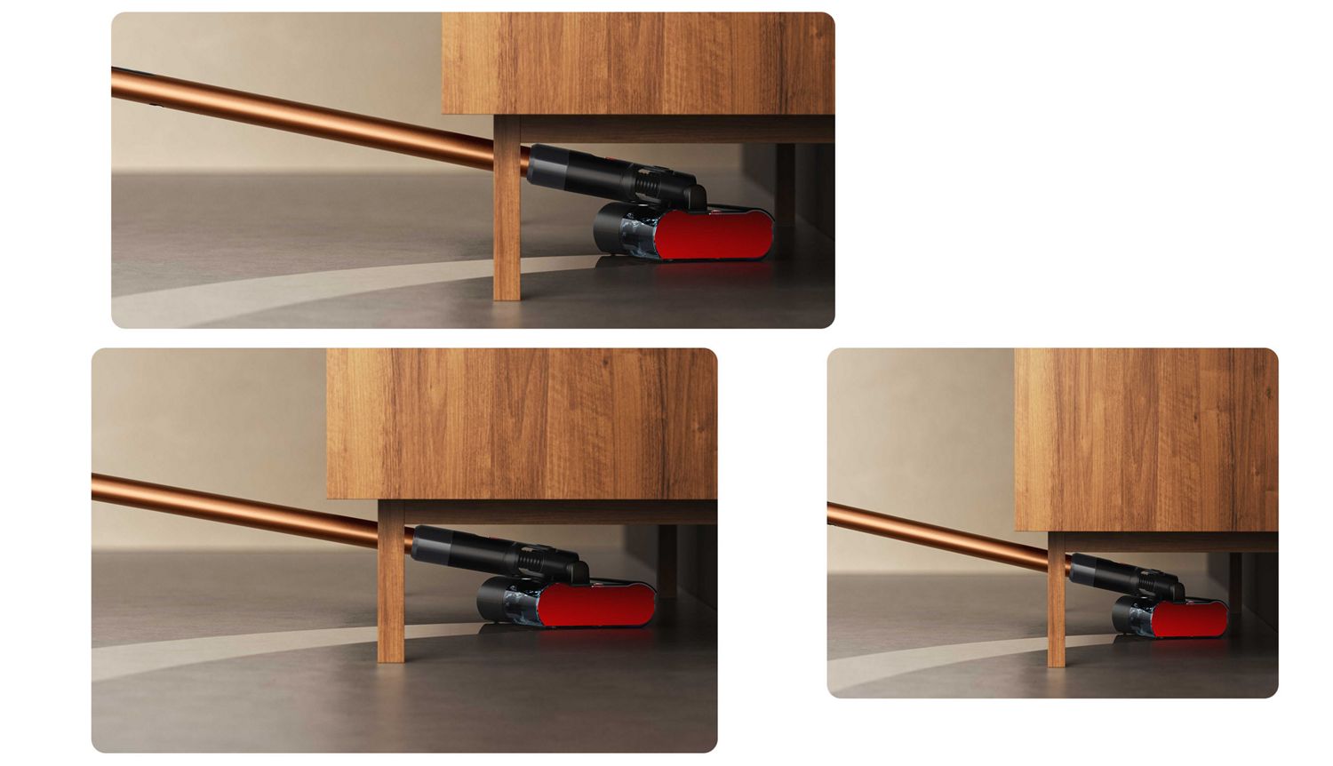 Wet roller head led flat underneath a sideboard unit.