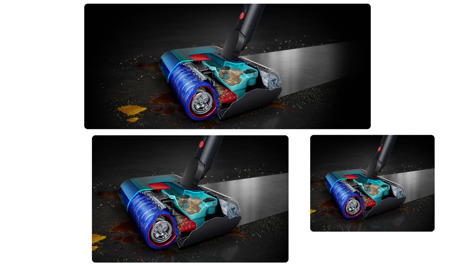 Cutaway showing wet roller hydration system cleaning stains