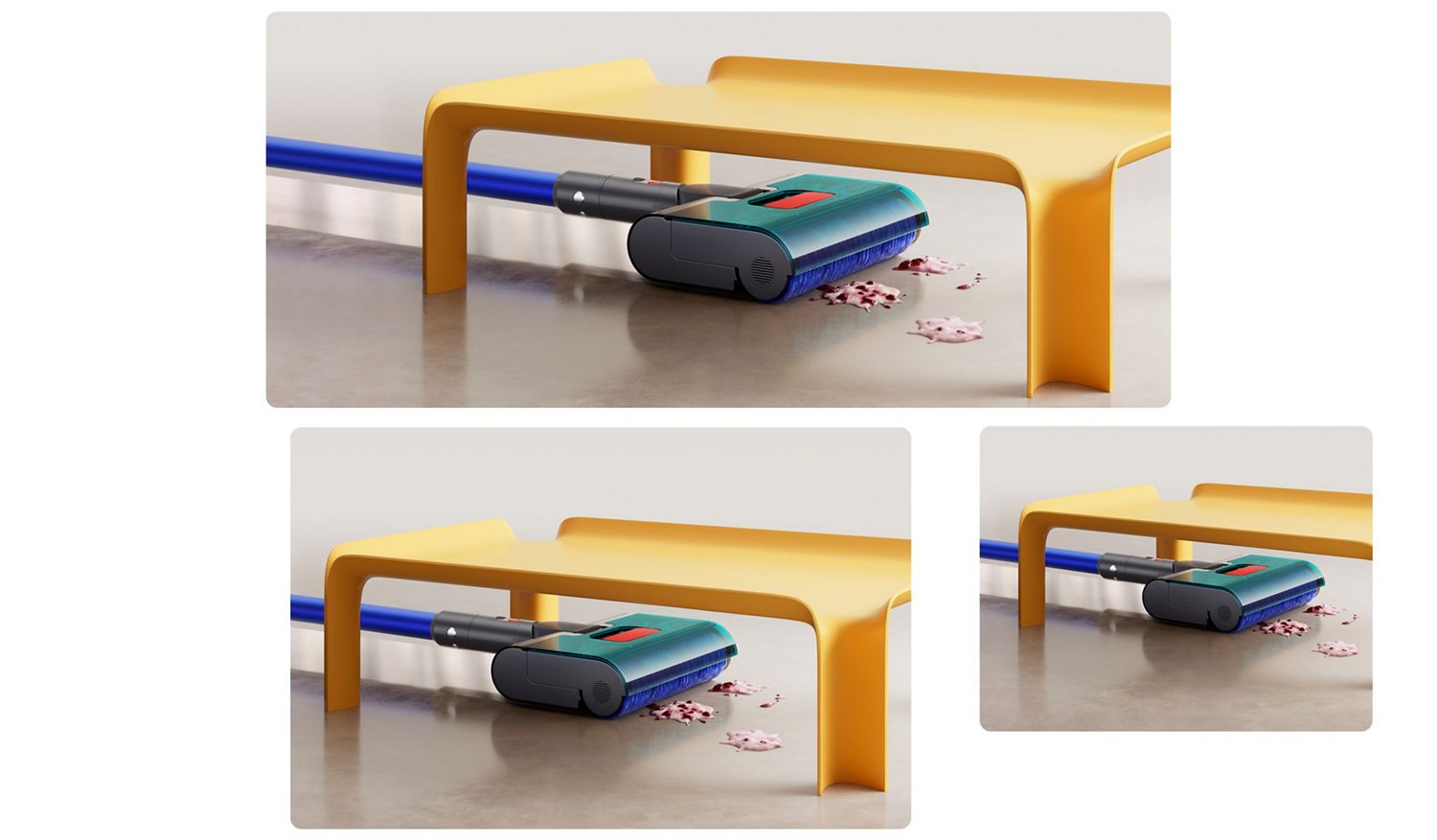 PencilWash lies flat at 180 degrees to clean under a table
