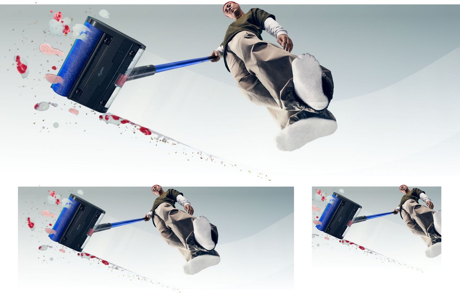Dyson W1 PencilWash cleaner used to clean spills and stains from a hard floor.