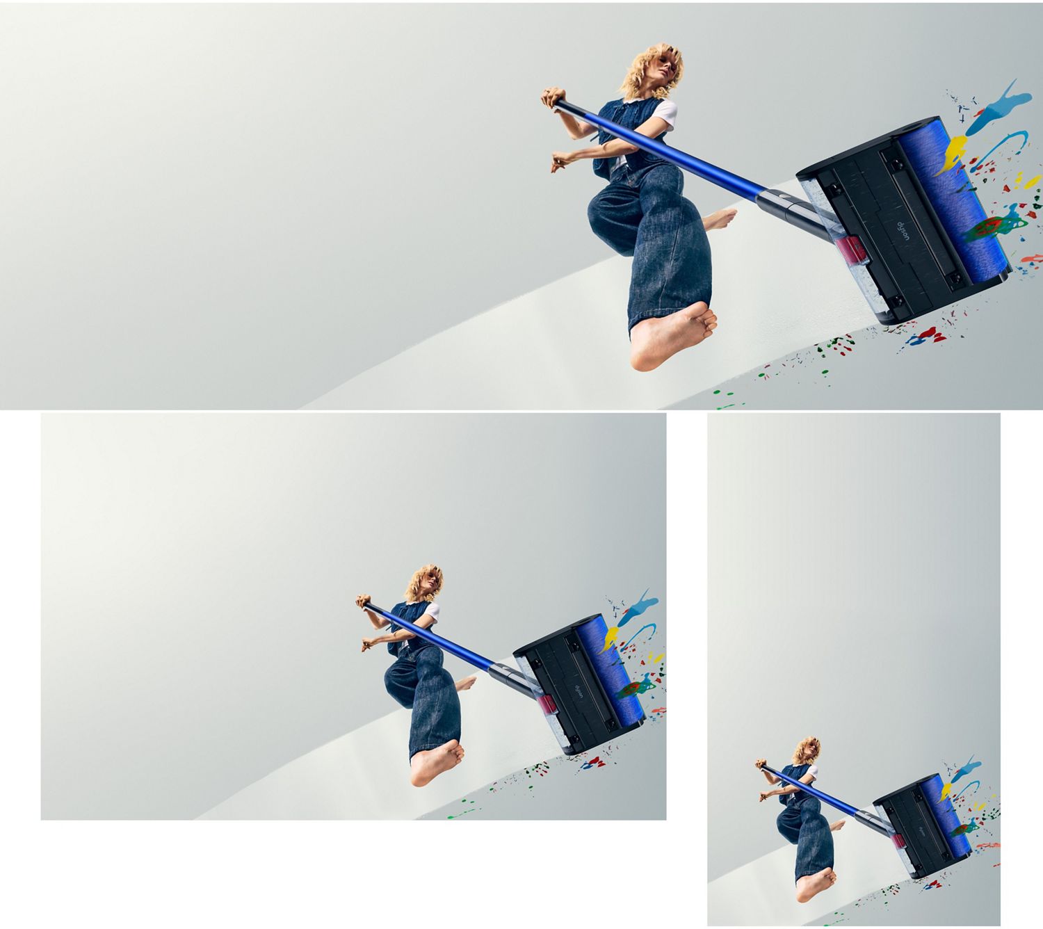 A person effortlessly cleans with the Dyson PencilWash hard floor cleaner.