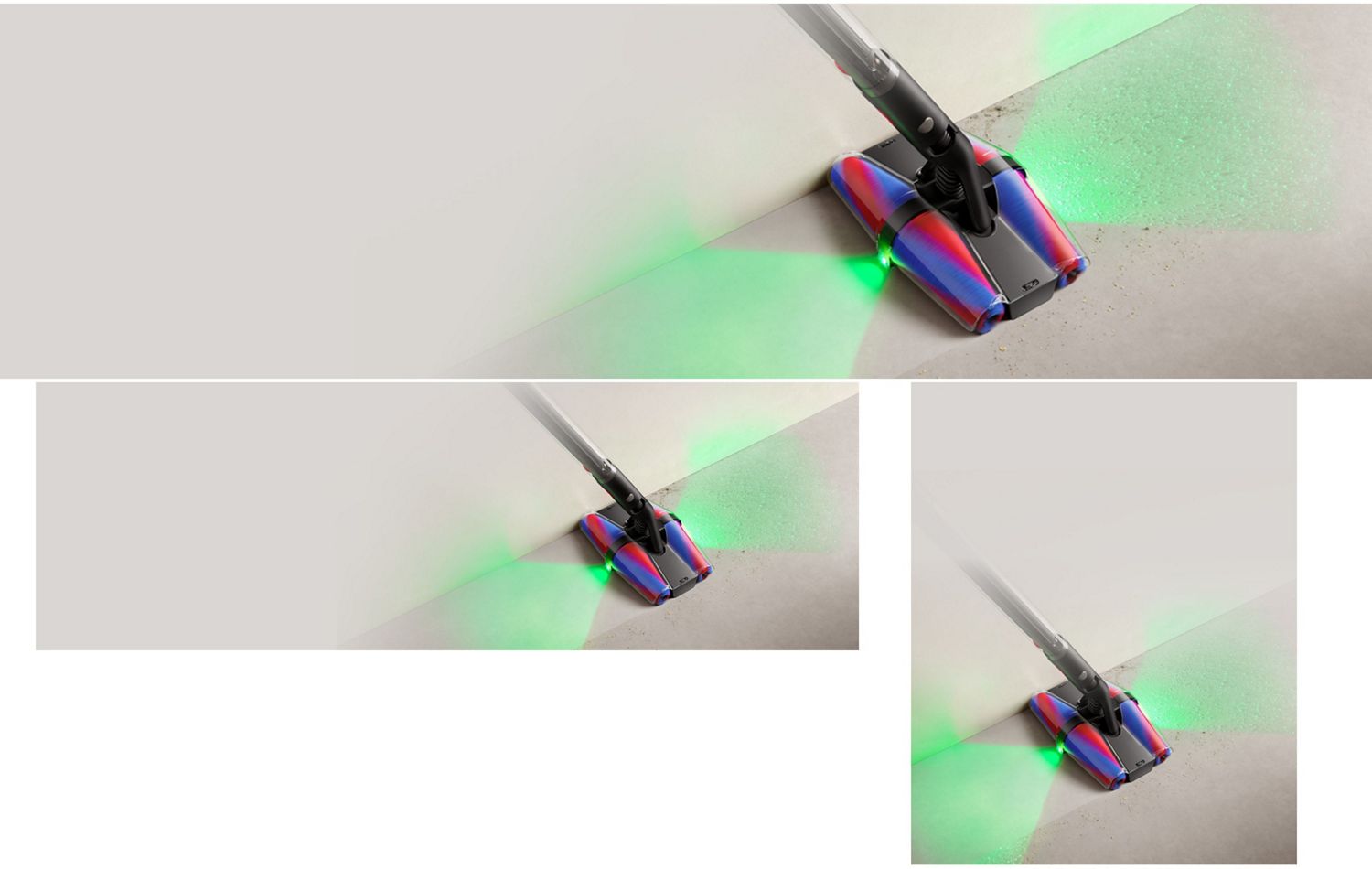 La brosse Dyson Fluffycones nettoie le sol de bord à bord.