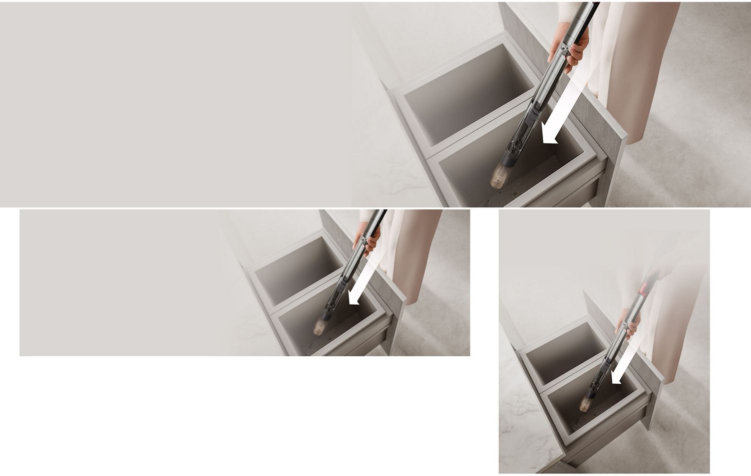 The Dyson PencilVac cleaner’s air-compression bin is emptied deep a household bin.