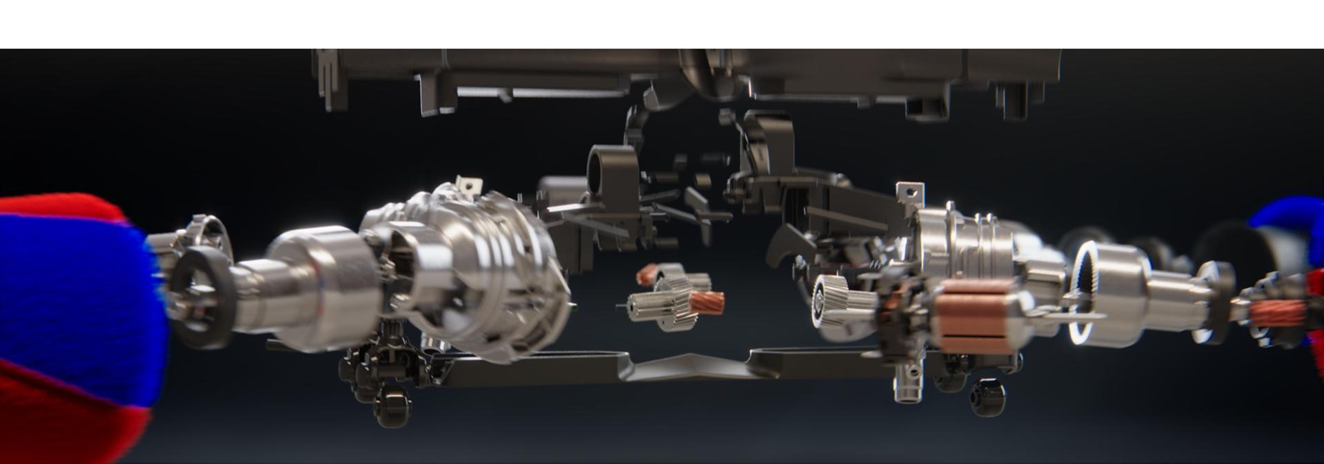 A person uses a Dyson vacuum cleaner with the Digital Motorbar cleaner head to clean debris from a carpet