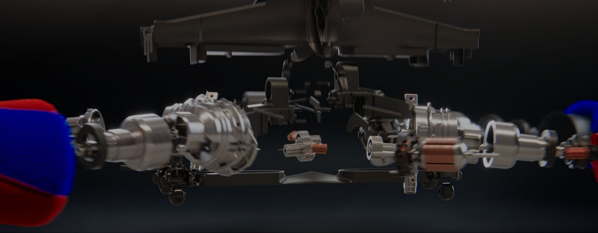 Exploded cutaway of Dyson Fluffycones cleaner head showing the technology within.
