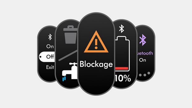 Alerts as seen on the LCD screen of the Dyson PencilVac cleaner.