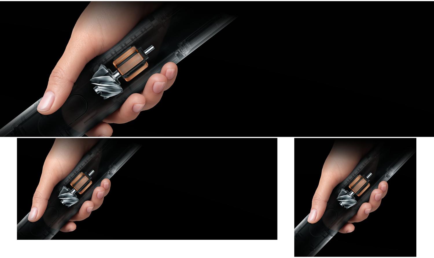 Cutaway showing the powerful Dyson Hyperdymium 140k motor inside the Dyson PencilVac cleaner.